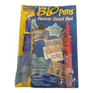 Vintage 2001 Blopens Blo Pens P&M Kids Markers Patriotic Stencil Pack *New